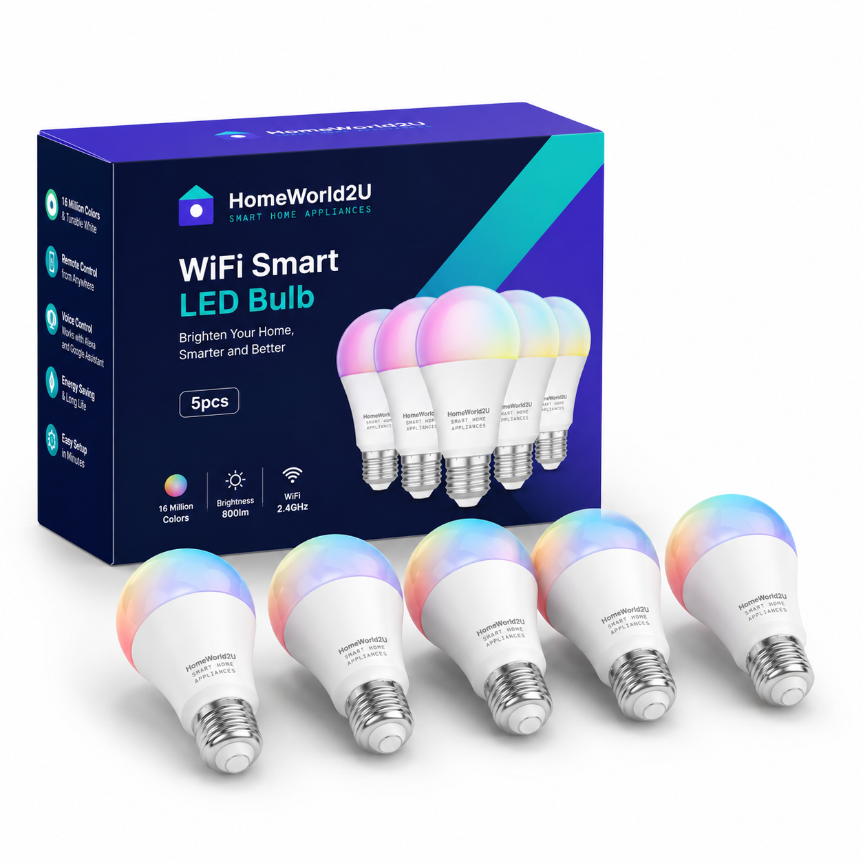 WiFi Smart LED Bulb Pack 5pcs